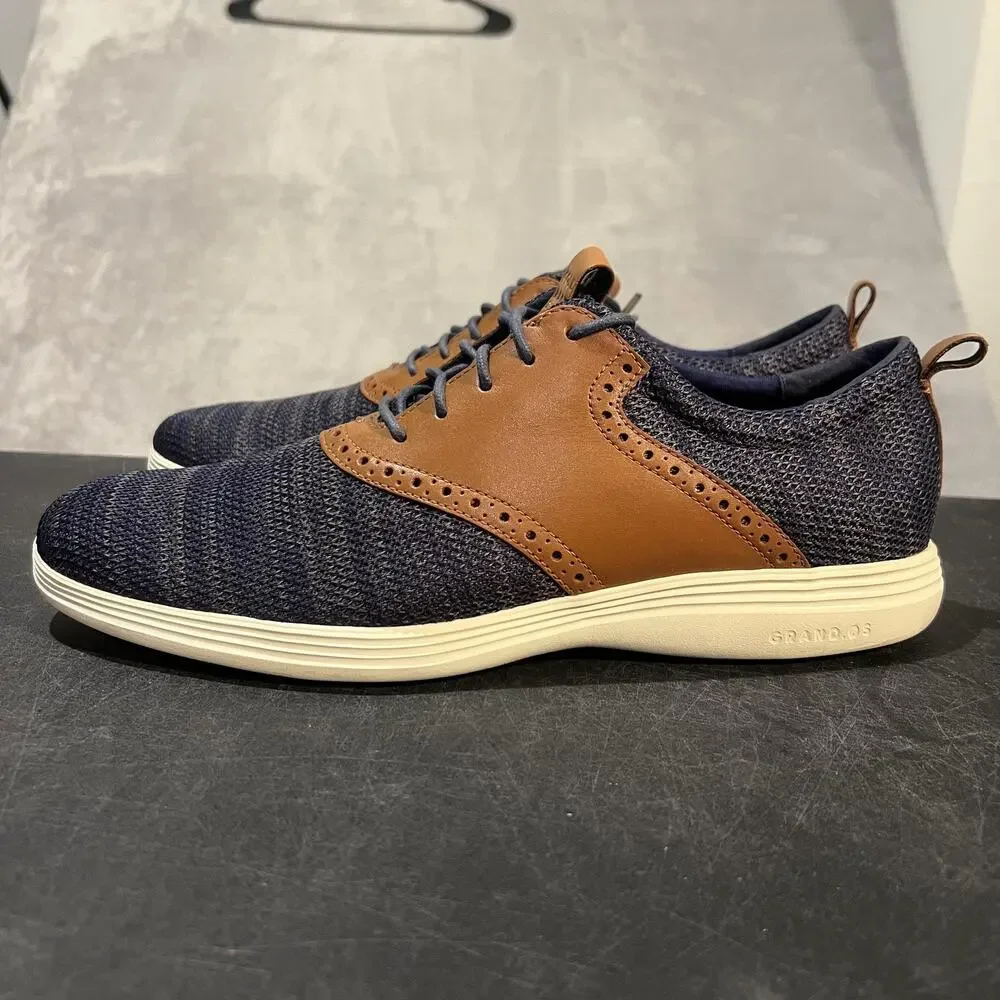 Cole Haan Grand Tour Knit Oxford Shoes Mens 11.5 Navy Brown OS Casual Sneakers